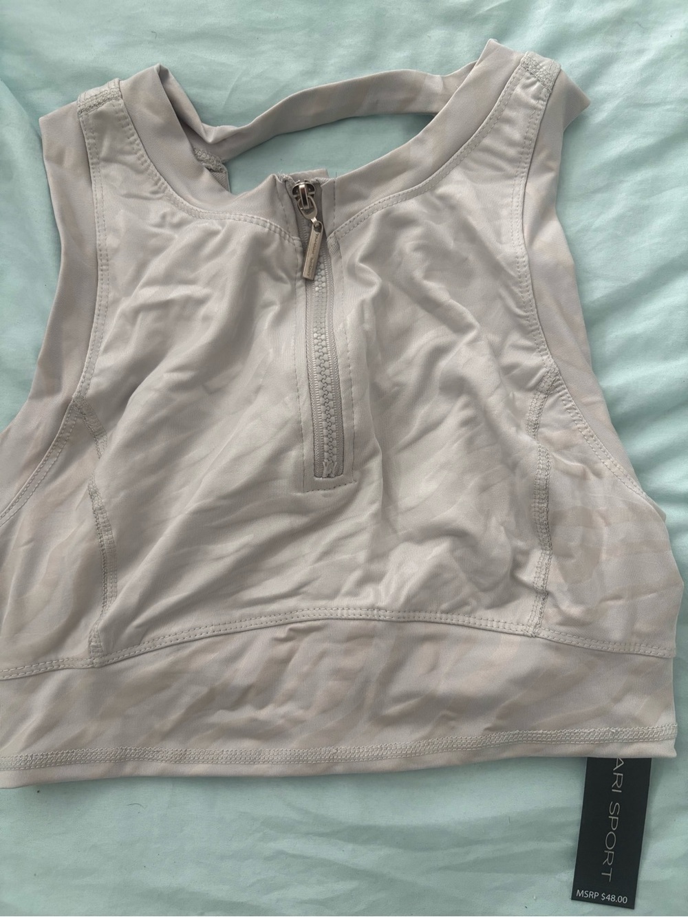 Tahari Sleeveless Zip-Front Sport Bodysuit - Light Beige